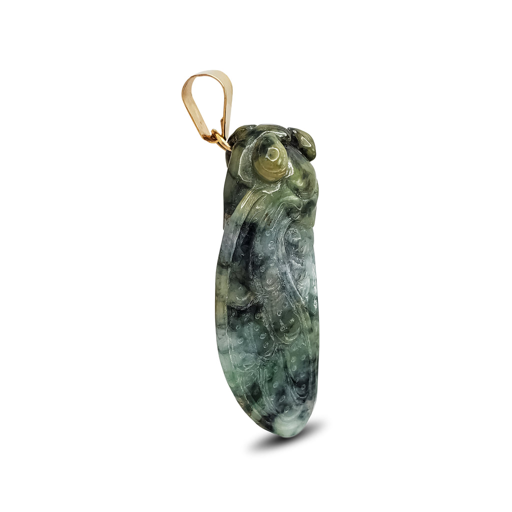 Marbled Green Jade Cicada Pendant (14K)