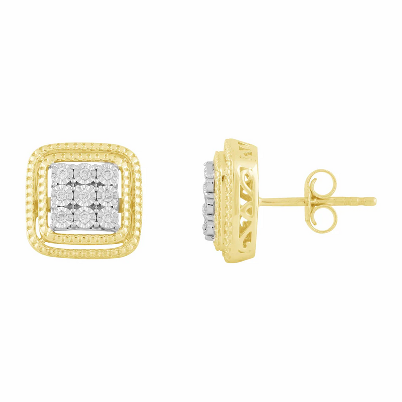 Diamond Square Stud Earrings (14K)