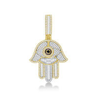 Diamond Evil Eye Hamsa Hand Pendant (14K)