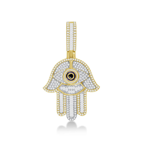 Diamond Evil Eye Hamsa Hand Pendant (14K)