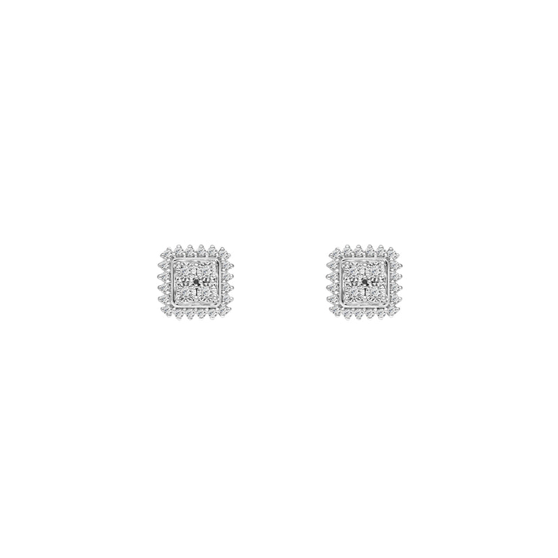 Prong Cushion Frame Diamond Stud Earrings (14K)