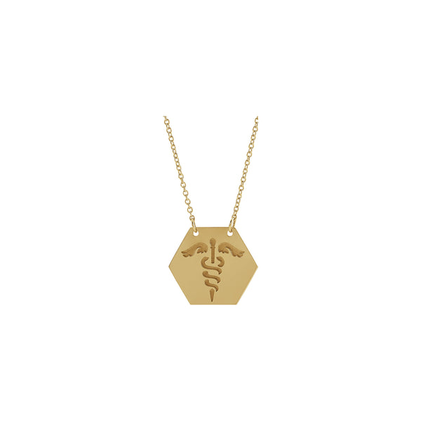 Caduceus Medical Identification Hexagon Necklace (14K) front - Popular Jewelry - New York