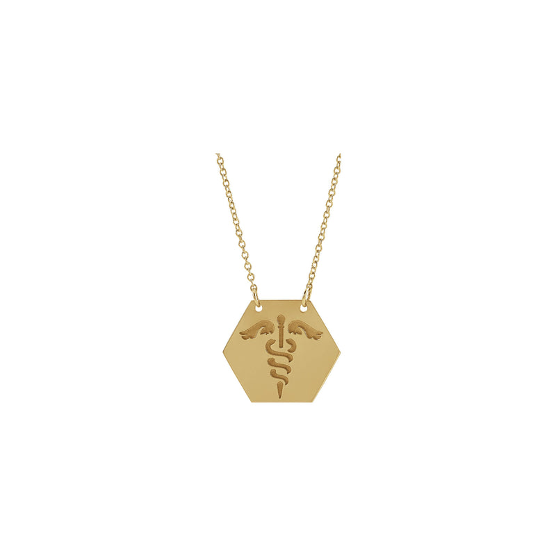 Caduceus Medical Identification Hexagon Necklace (14K) front - Popular Jewelry - New York