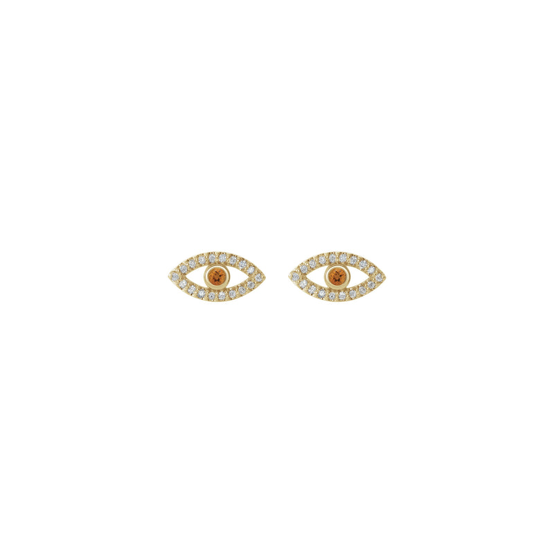 Citrine and White Sapphire Evil Eye Stud Earrings (14K) front - Popular Jewelry - New York