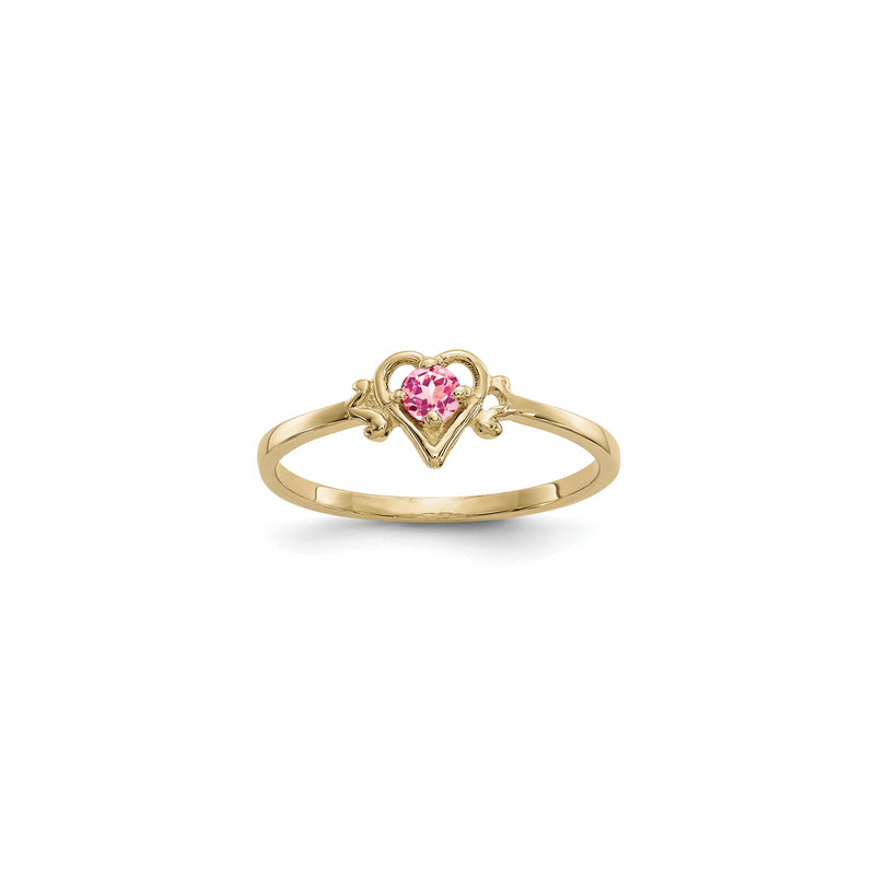 Heart Outlined October Birthstone Pink Tourmaline Ring (14K) diagonal - Popular Jewelry - New York