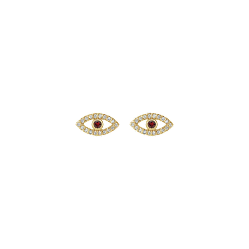 Mozambique Garnet and White Sapphire Evil Eye Stud Earrings (14K) front - Popular Jewelry - New York