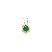 Natural Emerald Solitaire Hexagon Necklace (14K) front - Popular Jewelry - New York