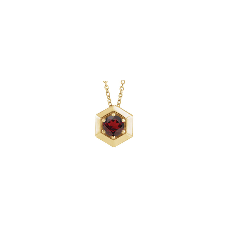 Natural Mozambique Solitaire Hexagon Necklace (14K) front - Popular Jewelry - New York