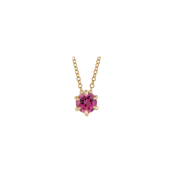 Natural Pink Tourmaline Solitaire Claw Necklace (14K) front - Popular Jewelry - New York