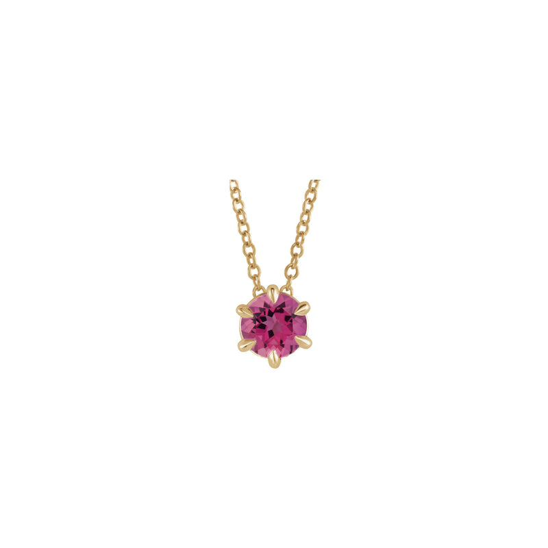 Natural Pink Tourmaline Solitaire Claw Necklace (14K) front - Popular Jewelry - New York