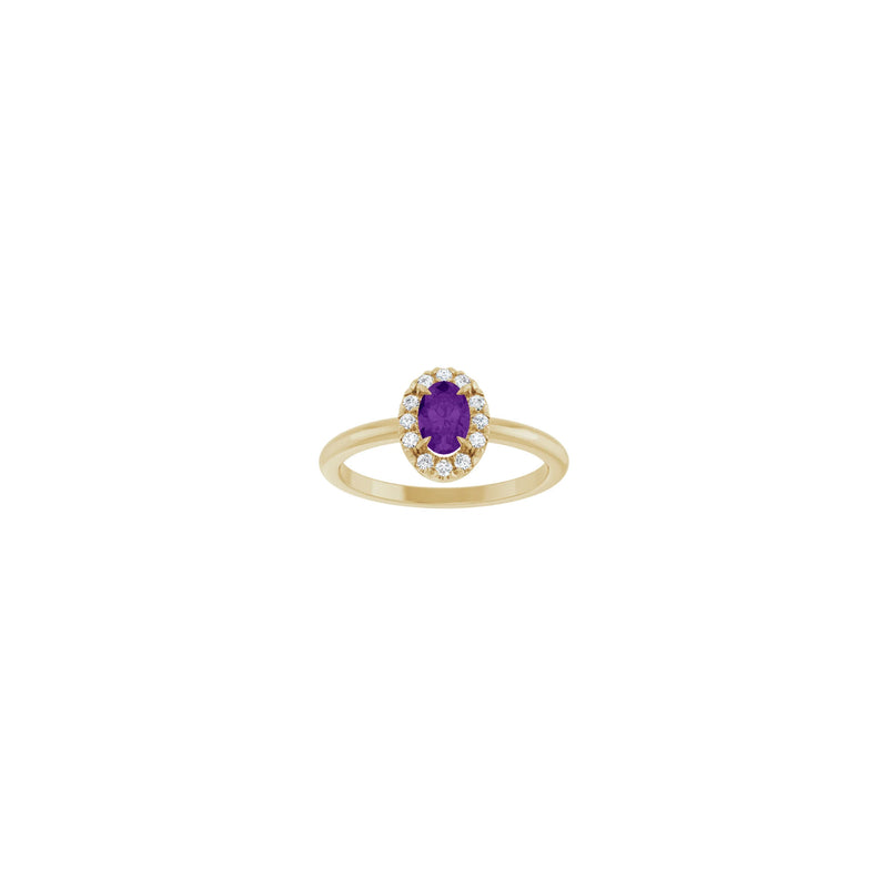 Oval Natural Amethyst with Diamond French-Set Halo Ring (14K) front - Popular Jewelry - New York