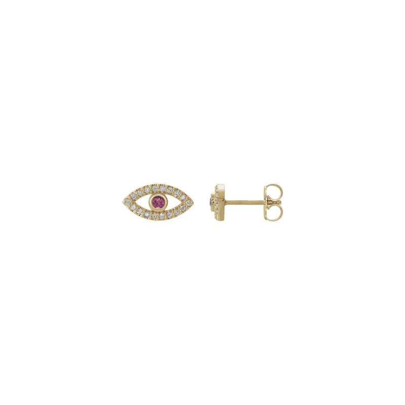 Pink Tourmaline and White Sapphire Evil Eye Stud Earrings (14K) main - Popular Jewelry - New York