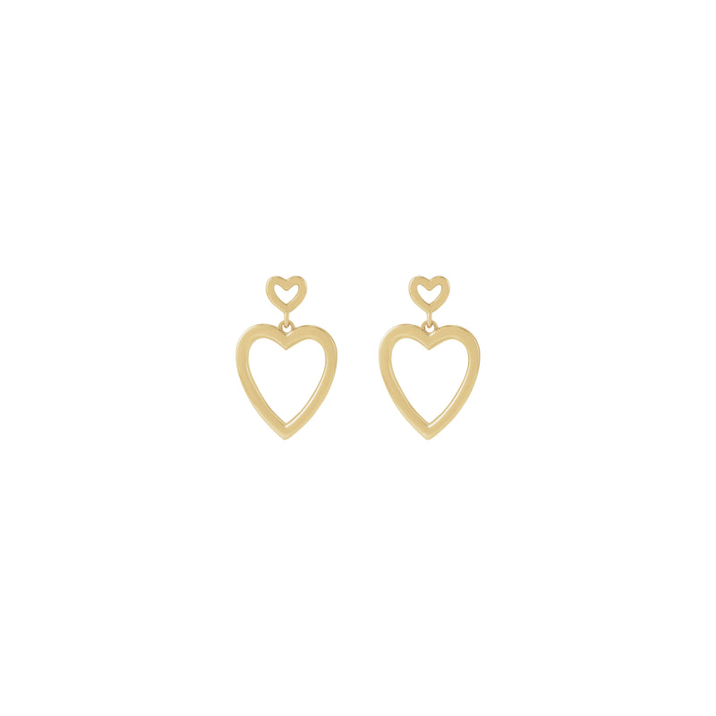 Small and Large Heart Outline Dangle Earrings (14K) front - Popular Jewelry - New York