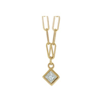 Square Diamond Bezel Solitaire Paperclip Necklace (14K) front - Popular Jewelry - New York