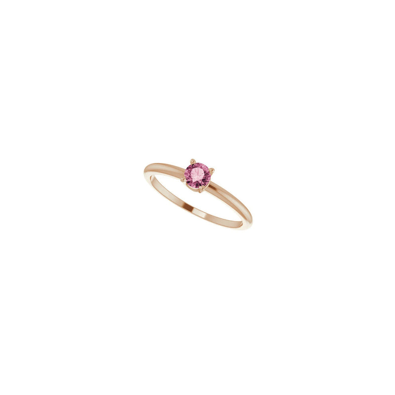 4 mm Round Natural Pink Tourmaline Solitaire Ring (Rose 14K) diagonal - Popular Jewelry - New York