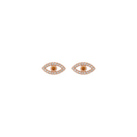 Citrine and White Sapphire Evil Eye Stud Earrings (14K Rose) front  - Popular Jewelry - New York