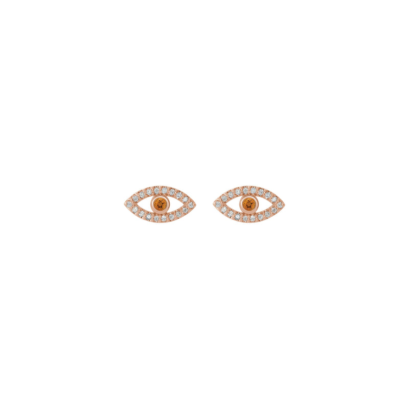 Citrine and White Sapphire Evil Eye Stud Earrings (14K Rose) front  - Popular Jewelry - New York