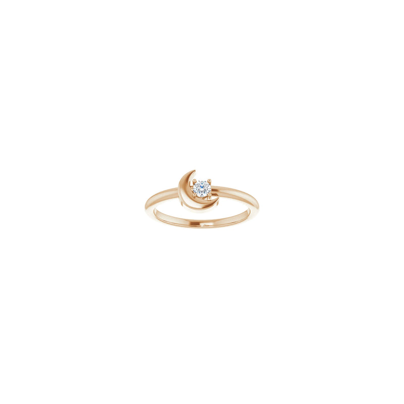 Crescent Moon with Natural Round Diamond Ring (Rose 14K) front - Popular Jewelry - New York