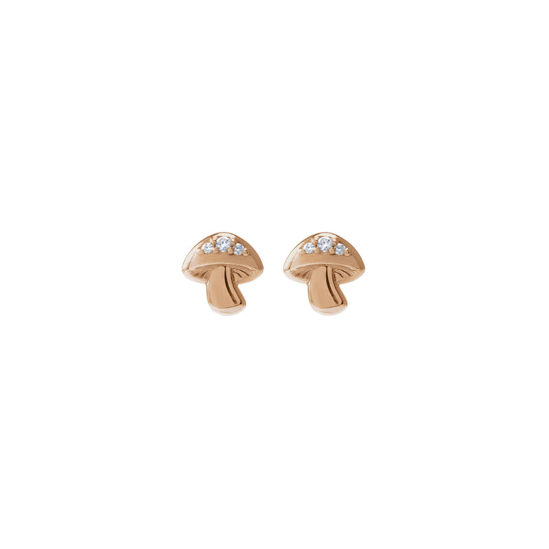 Diamond-Dot Mushroom Stud Earrings (Rose 14K) front - Popular Jewelry - New York