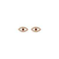 Mozambique Garnet and White Sapphire Evil Eye Stud Earrings (Rose 14K) front - Popular Jewelry - New York