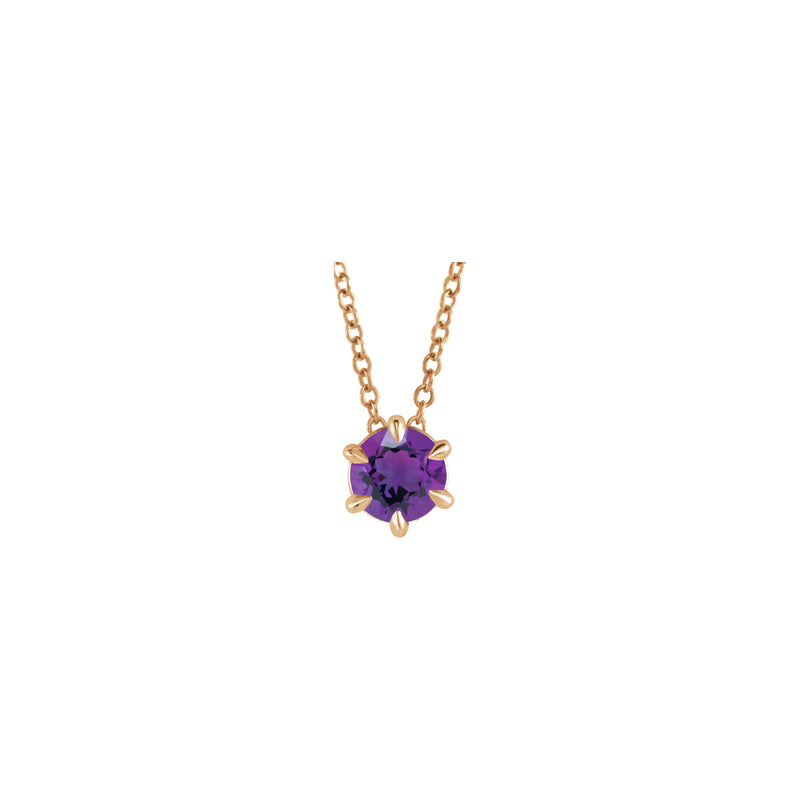 Natural Amethyst Solitaire Claw Necklace (Rose 14K) front - Popular Jewelry - New York