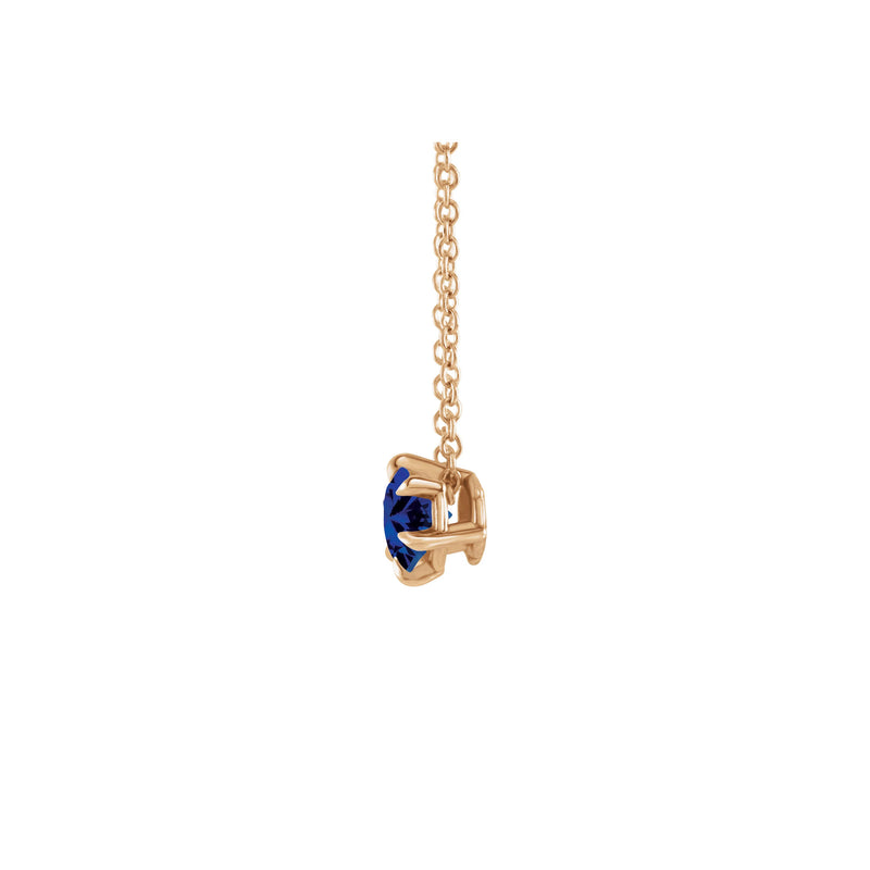 Natural Blue Sapphire Solitaire Claw Necklace (Rose 14K) side - Popular Jewelry - New York