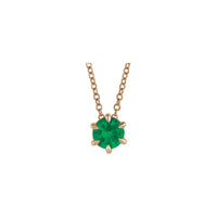 Natural Emerald Solitaire Claw Prong Necklace (Rose 14K) front - Popular Jewelry - New York