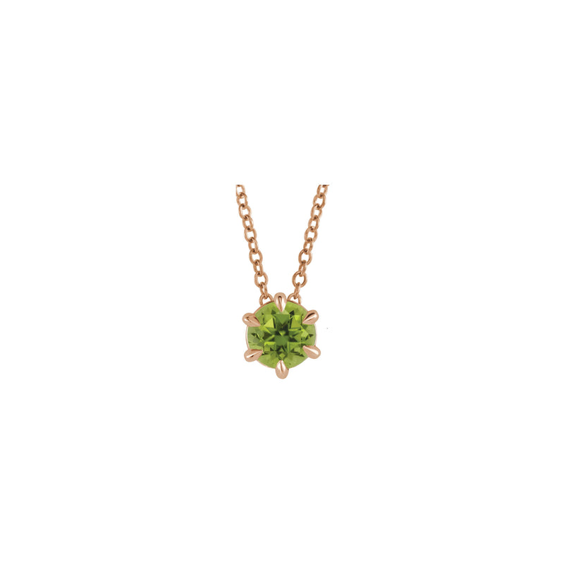 Natural Peridot Solitaire Claw Necklace (Rose 14K) front - Popular Jewelry - New York