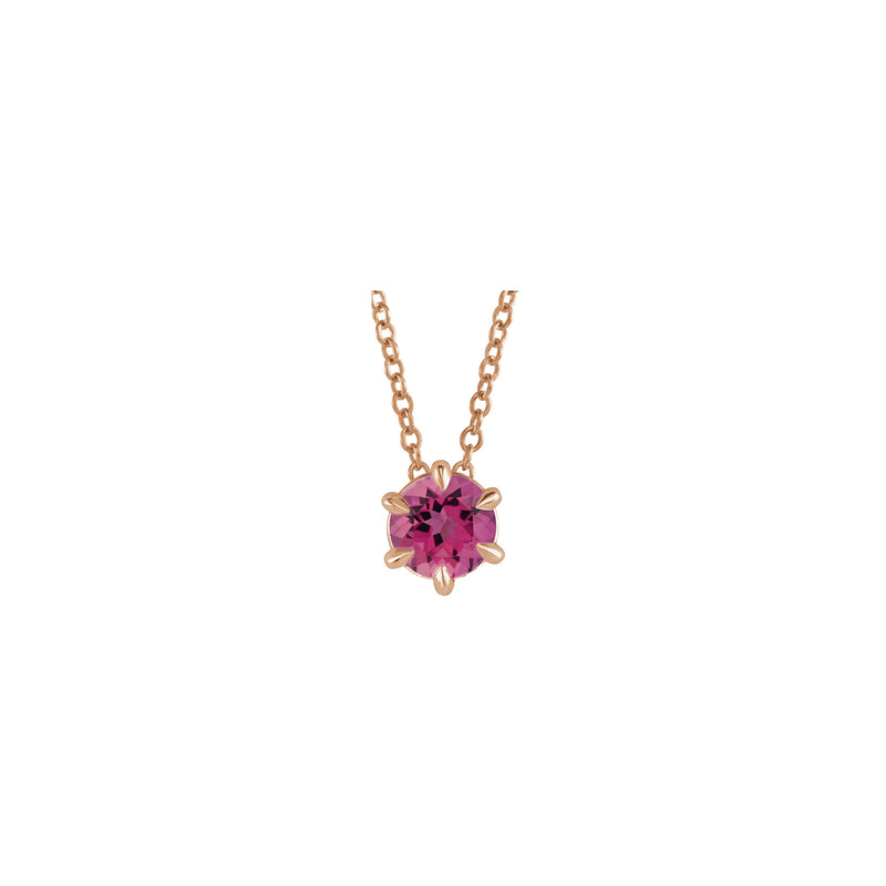 Natural Pink Tourmaline Solitaire Claw Necklace (Rose 14K) front - Popular Jewelry - New York