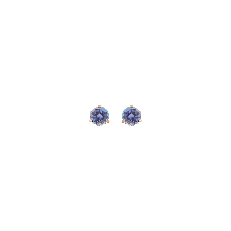 Natural Round Tanzanite Stud Earrings (Rose 14K) front - Popular Jewelry - New York