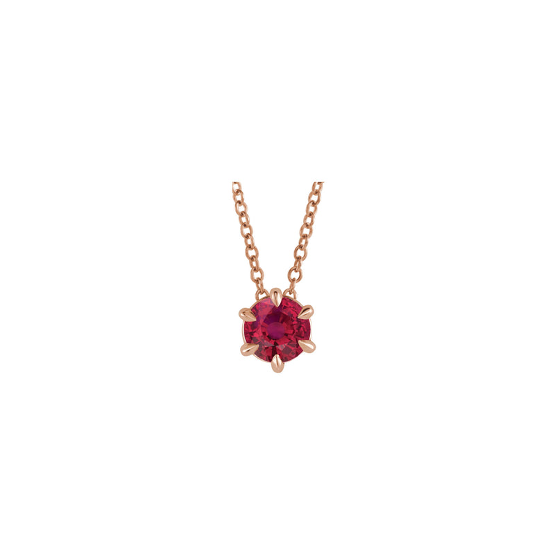 Natural Ruby Solitaire Claw Necklace (Rose 14K) front - Popular Jewelry - New York