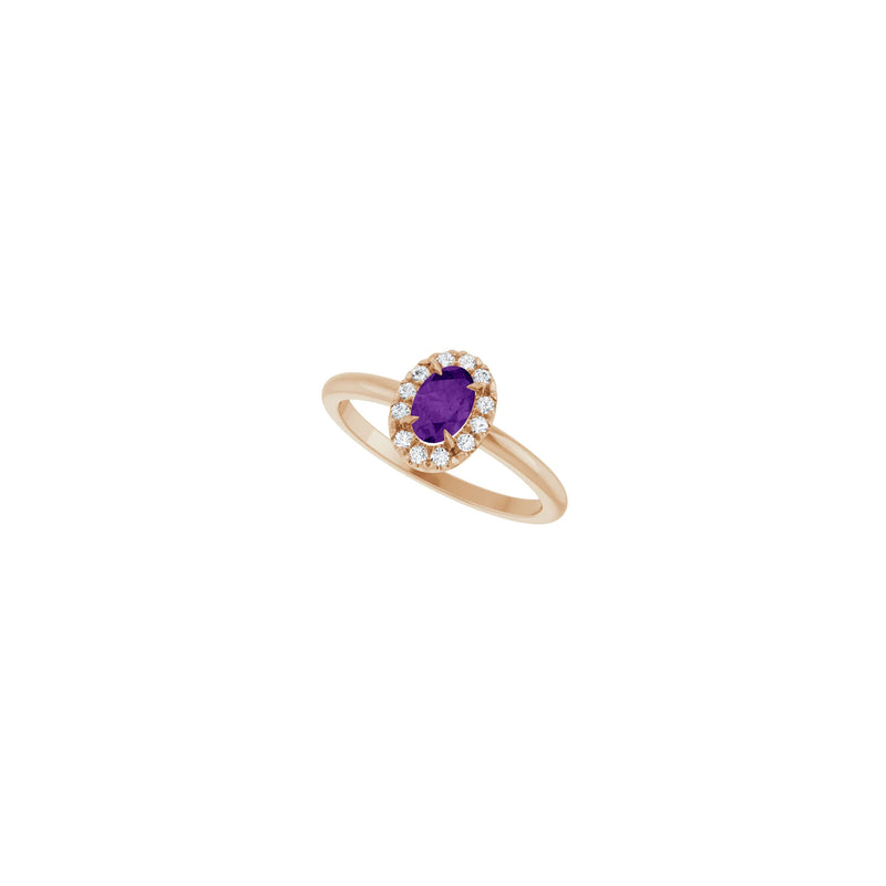 Oval Natural Amethyst with Diamond French-Set Halo Ring (Rose 14K) diagonal - Popular Jewelry - New York