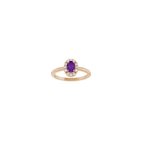 Oval Natural Amethyst with Diamond French-Set Halo Ring (Rose 14K) front - Popular Jewelry - New York