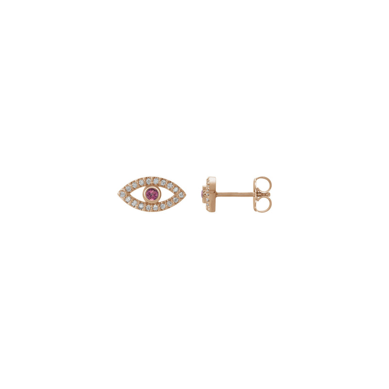 Pink Tourmaline and White Sapphire Evil Eye Stud Earrings (Rose 14K) main - Popular Jewelry - New York