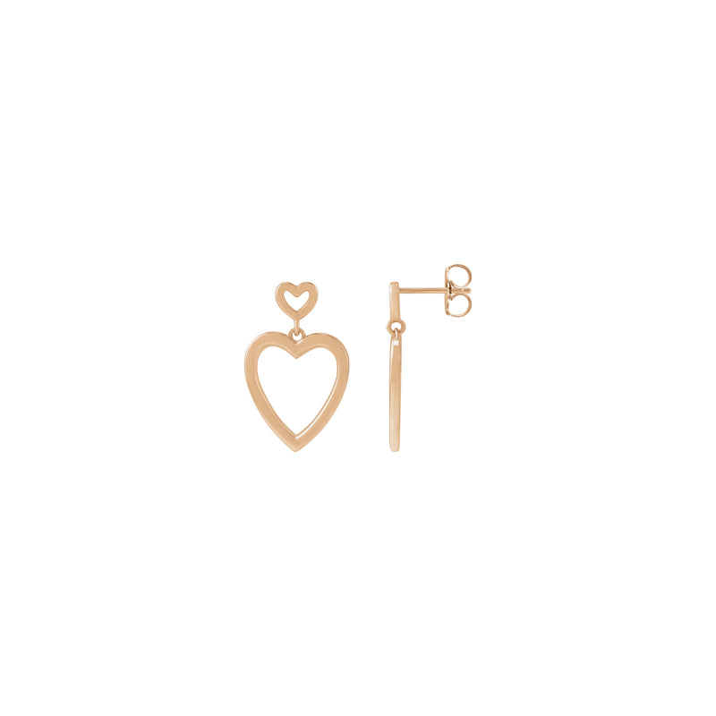 Small and Large Heart Outline Dangle Earrings (Rose 14K) main - Popular Jewelry - New York