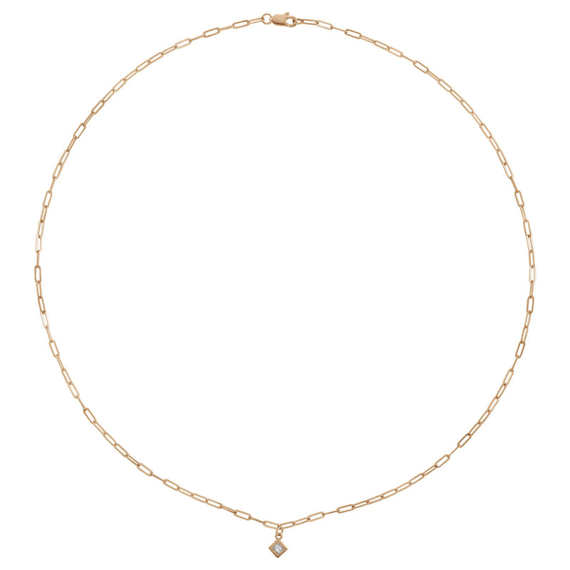 Square Diamond Bezel Solitaire Paperclip Necklace (Rose 14K) preview - Popular Jewelry - New York