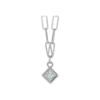 Square Diamond Bezel Solitaire Paperclip Necklace (White 14K) front - Popular Jewelry - New York