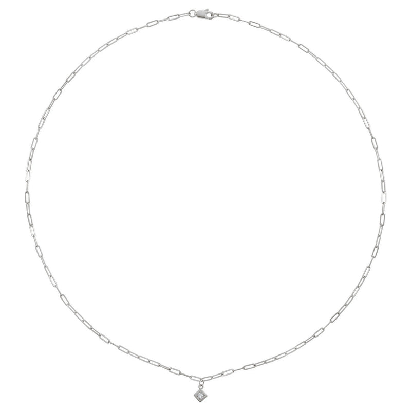 Square Diamond Bezel Solitaire Paperclip Necklace (White 14K) preview - Popular Jewelry - New York