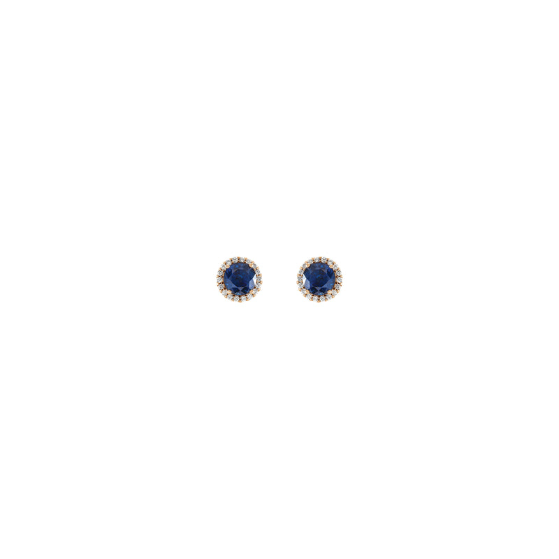 3.5 mm Round Blue Sapphire and Diamond Halo Stud Earrings