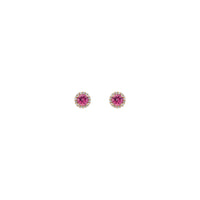 3.5 mm Round Pink Tourmaline and Diamond Halo Stud Earrings