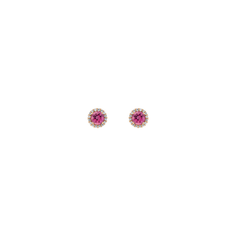 3.5 mm Round Pink Tourmaline and Diamond Halo Stud Earrings