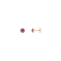 3.5 mm Round Pink Tourmaline and Diamond Halo Stud Earrings