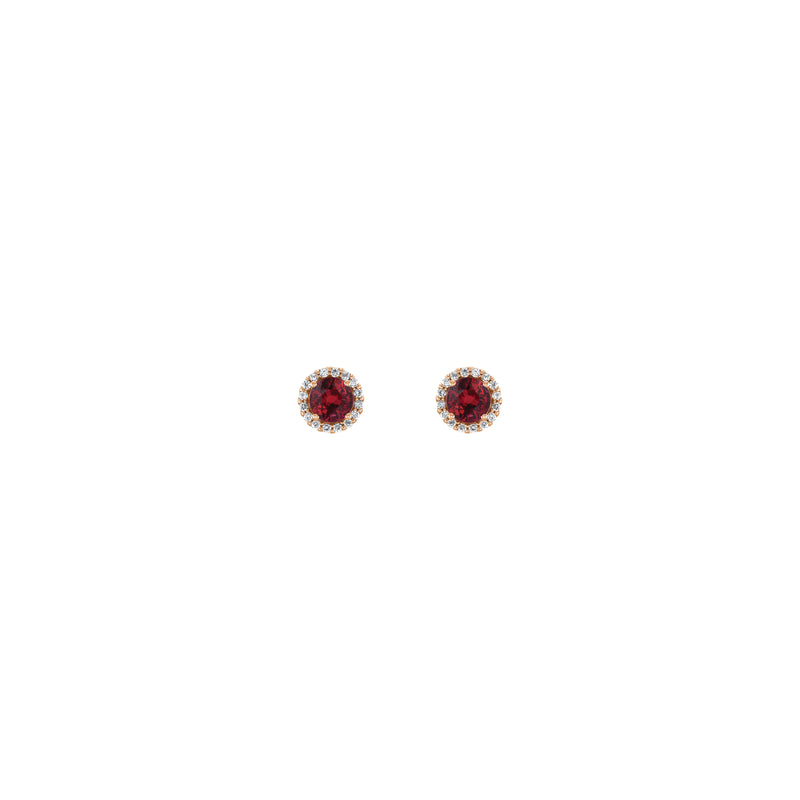 3.5 mm Round Ruby and Diamond Halo Stud Earrings