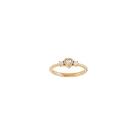 Front view of a 14k rose gold Bezel-Set Heart Diamond Three Stone Ring
