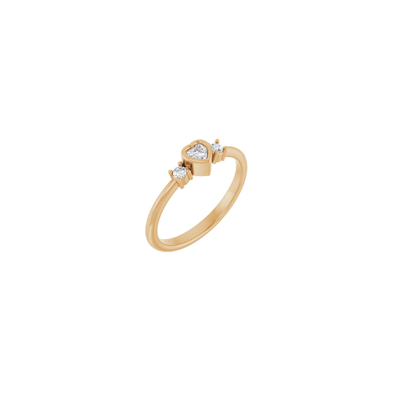 Main view of a 14k rose gold Bezel-Set Heart Diamond Three Stone Ring