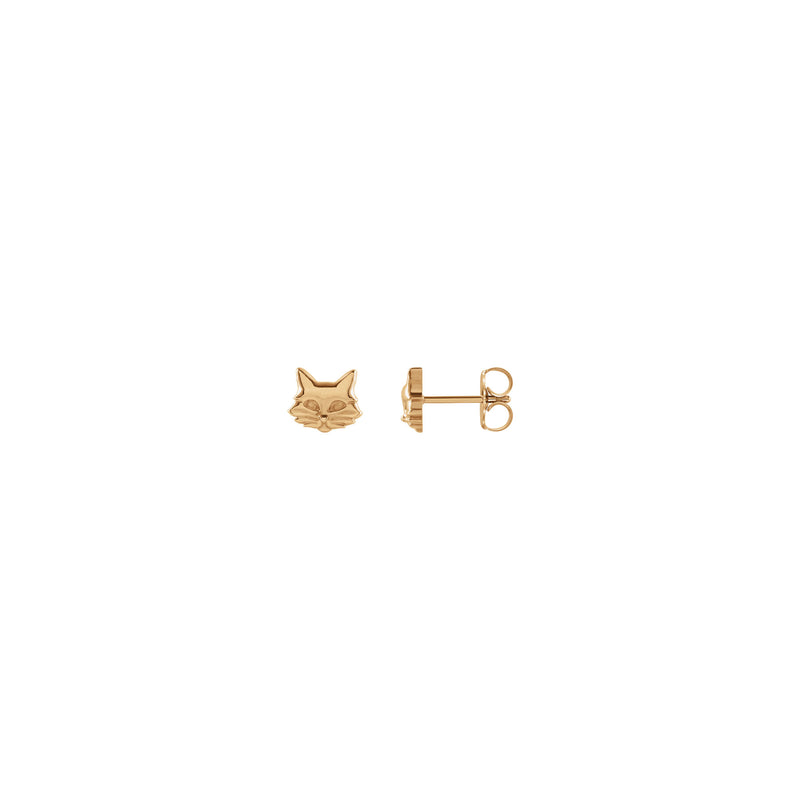 Front and Side view of a 14K rose gold Cat Face stud Earrings
