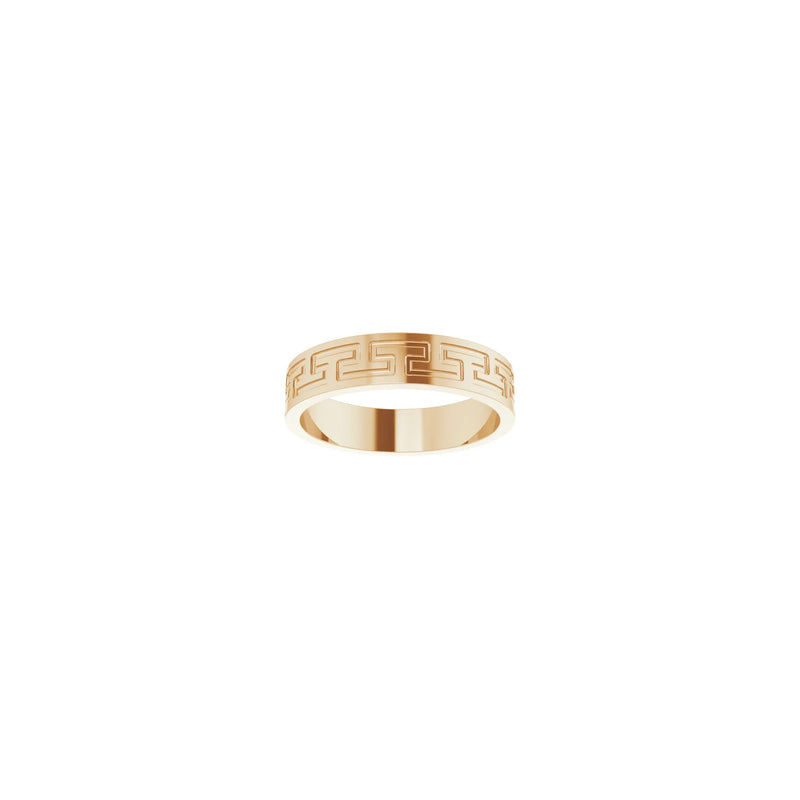Front view of a Greek Key patterned band made of 14K rose gold