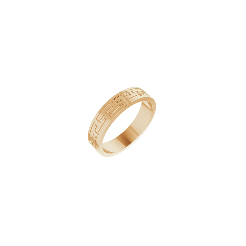 Main view of a Greek Key patterned band made of 14K rose gold