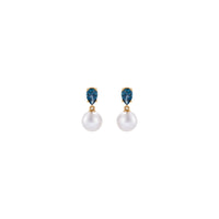 London Blue Topaz and White Akoya Pearl Dangle Earrings