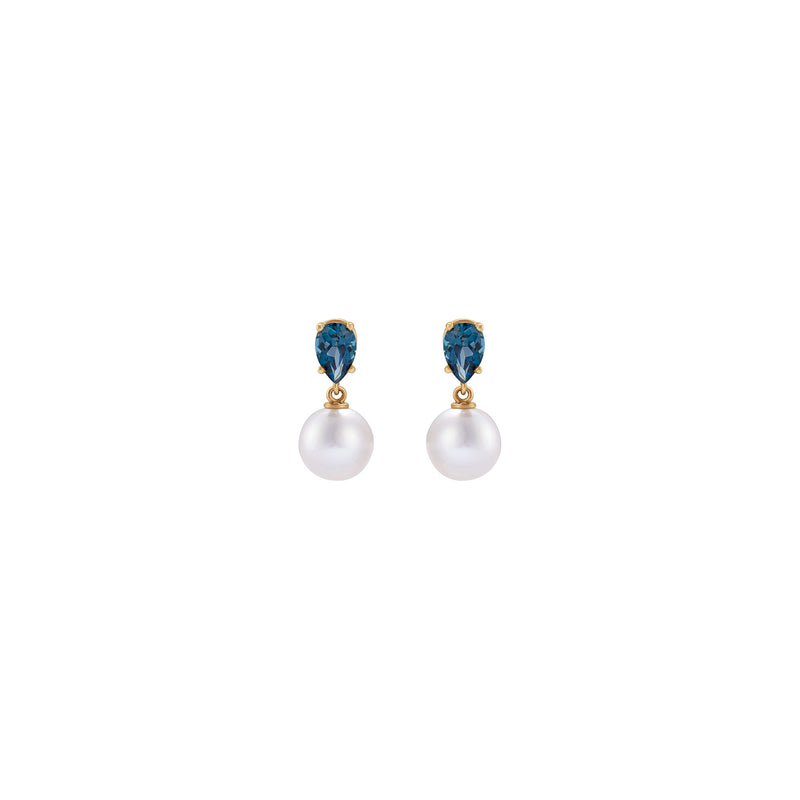 London Blue Topaz and White Akoya Pearl Dangle Earrings